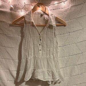Free People Cream Textured Sleeveless Button-Front Peplum Camisole